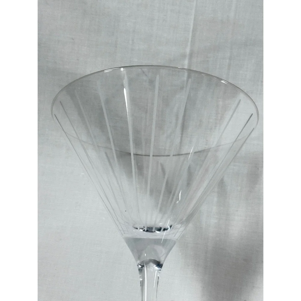 Mikasa Martini Glass Etched Vertical Lines Signed Clear Crystal‎ Stemware 7.5